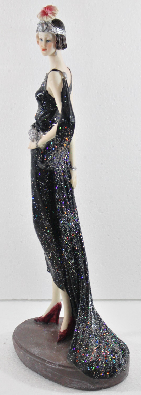Beauty Figur Deko Modefigur Modepuppe Nostalgiefigur Dame schwarzen Kleid mit Kopfschmuck aus Resin