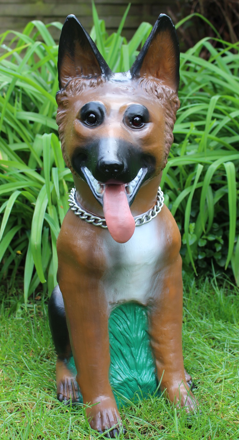 Deko Garten Figur Dekofigur Gartenfigur Tierfigur großer Schäferhund mit Kette aus Kunststoff H 69cm