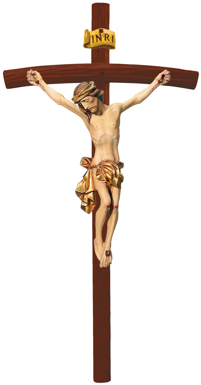 Heiligenfigur Kruzifix Jesus am Kreuz "Leonardo" H 10/ 20 cm Statue Ahorn- und Lindenholz Holzfigur