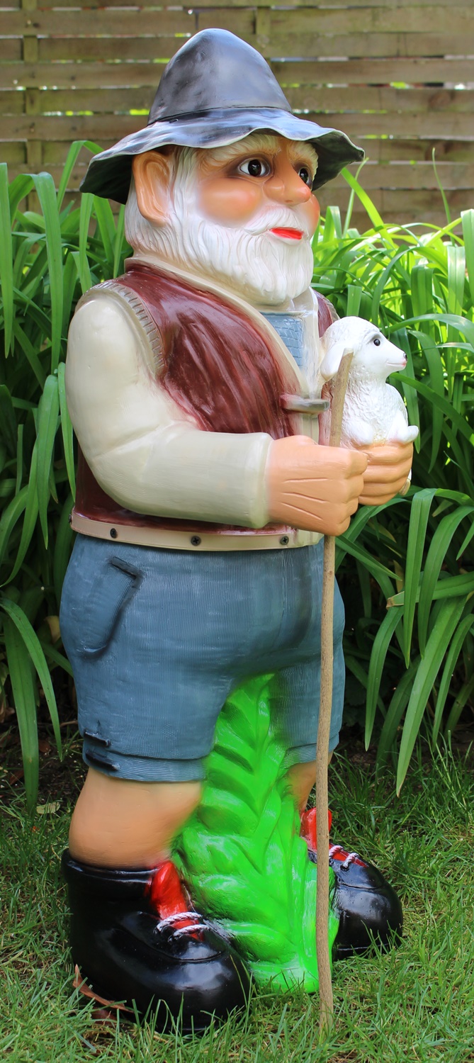 Deko Garten Figur Dekofigur Gartenfigur Tierfigur Hirte Schäfer mit Lämmlein aus Kunststoff H 86 cm