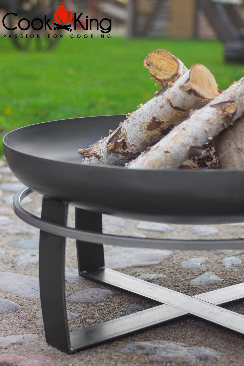 Set: Dreibein H 180 cm mit Grillrost Ø 50 cm aus Rohstahl + Feuerschale "Viking" Ø 60 cm Grillen