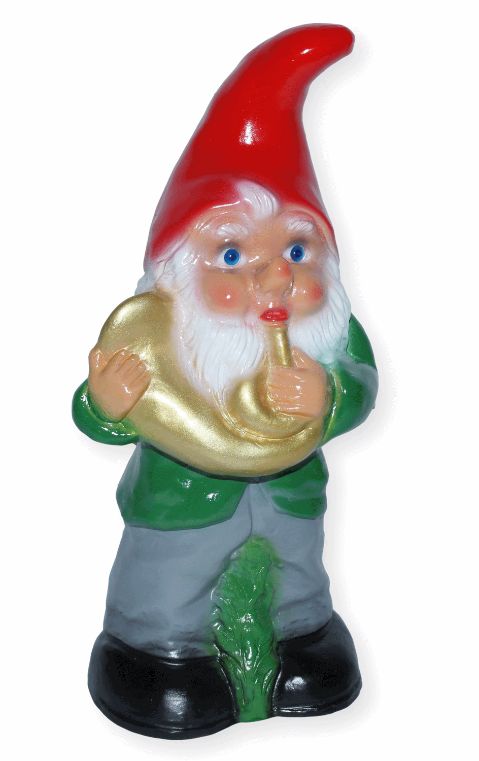 Deko Figur Zwerg H 33 cm Gartenzwerg Musiker mit Posaune stehend Gartenfigur aus Kunststoff