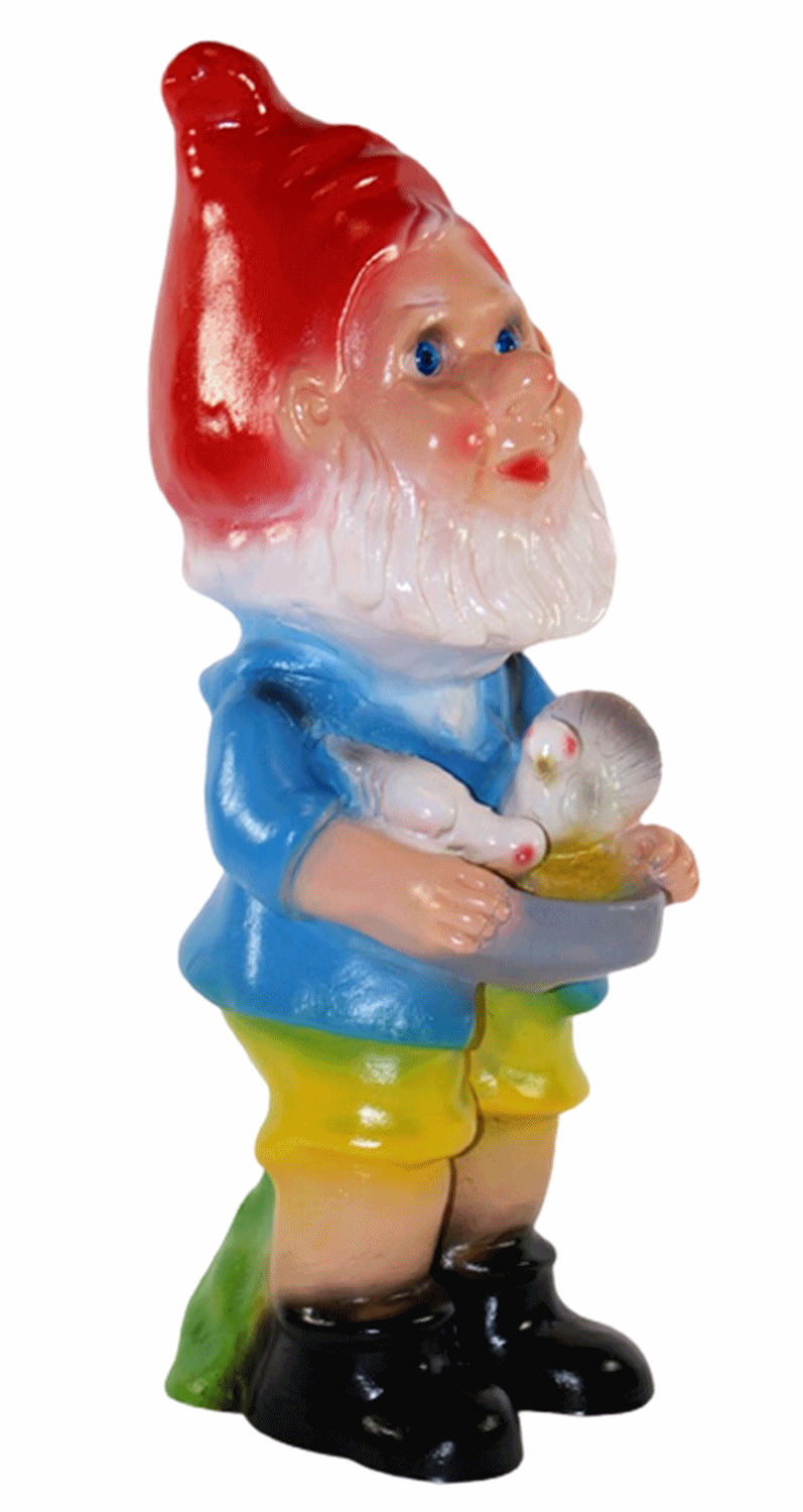 Deko Figur Zwerg H 33 cm Gartenzwerg mit 2 Tauben stehend Gartenfigur aus Kunststoff