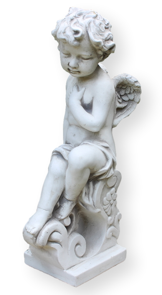 Beton Figur Engel sitzend auf Sockel H 49 cm Dekofigur und Gartenskulptur