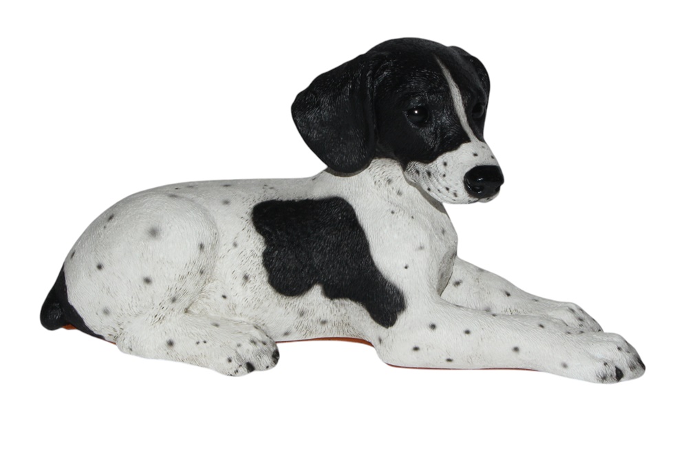 Figur Englischer Pointer Welpe Hundefigur liegend schwarz gefleckt Kollektion Castagna Resin H 18 cm