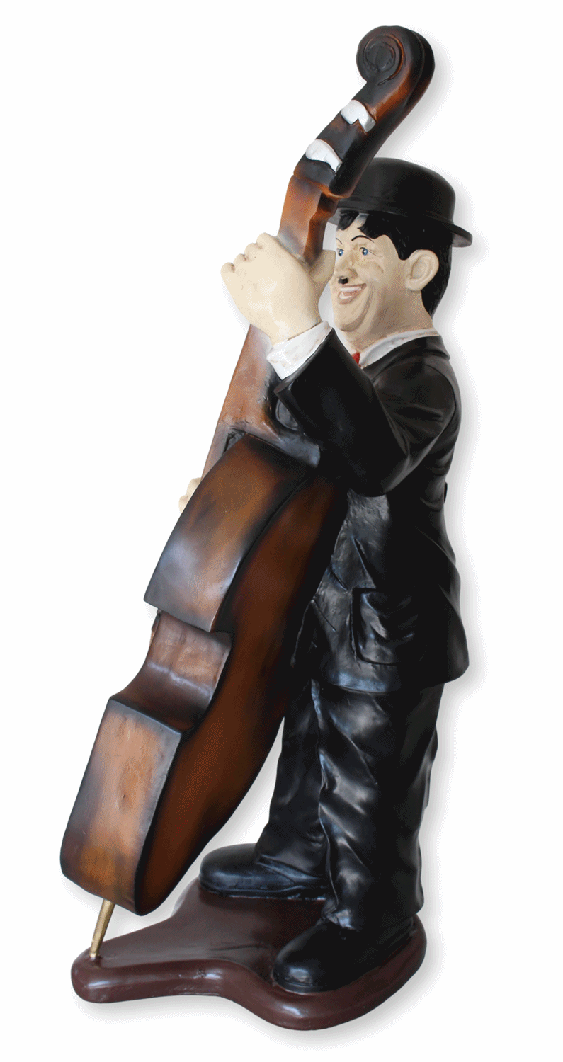 Deko Figur Komiker Dick mit Kontrabass H 89 cm Dekofigur Musiker aus Kunstharz
