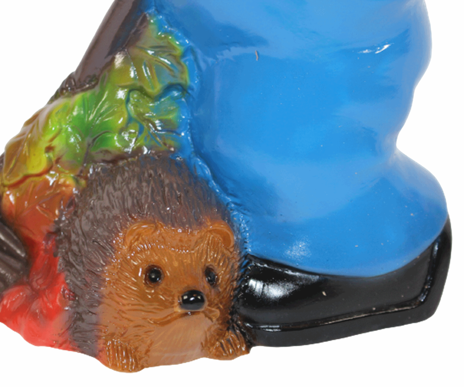 Gartenzwerg Deko Garten Figur Zwerg stehend mit Laubrechen und Igel aus Kunststoff H 34 cm