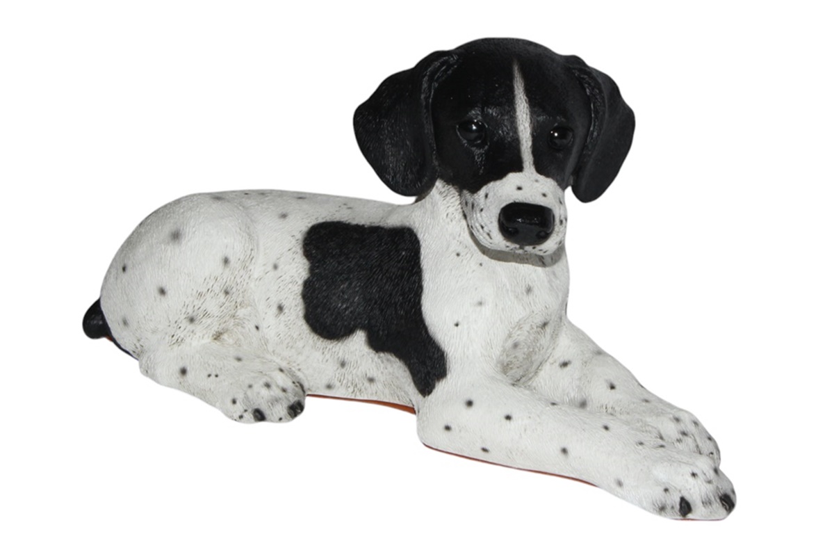Figur Englischer Pointer Welpe Hundefigur liegend schwarz gefleckt Kollektion Castagna Resin H 18 cm
