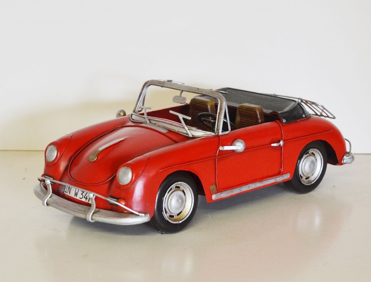 Blechauto Nostalgie Modellauto Oldtimer Porsche 356 Speedster Cabrio Sportwagen Rot L 31 cm