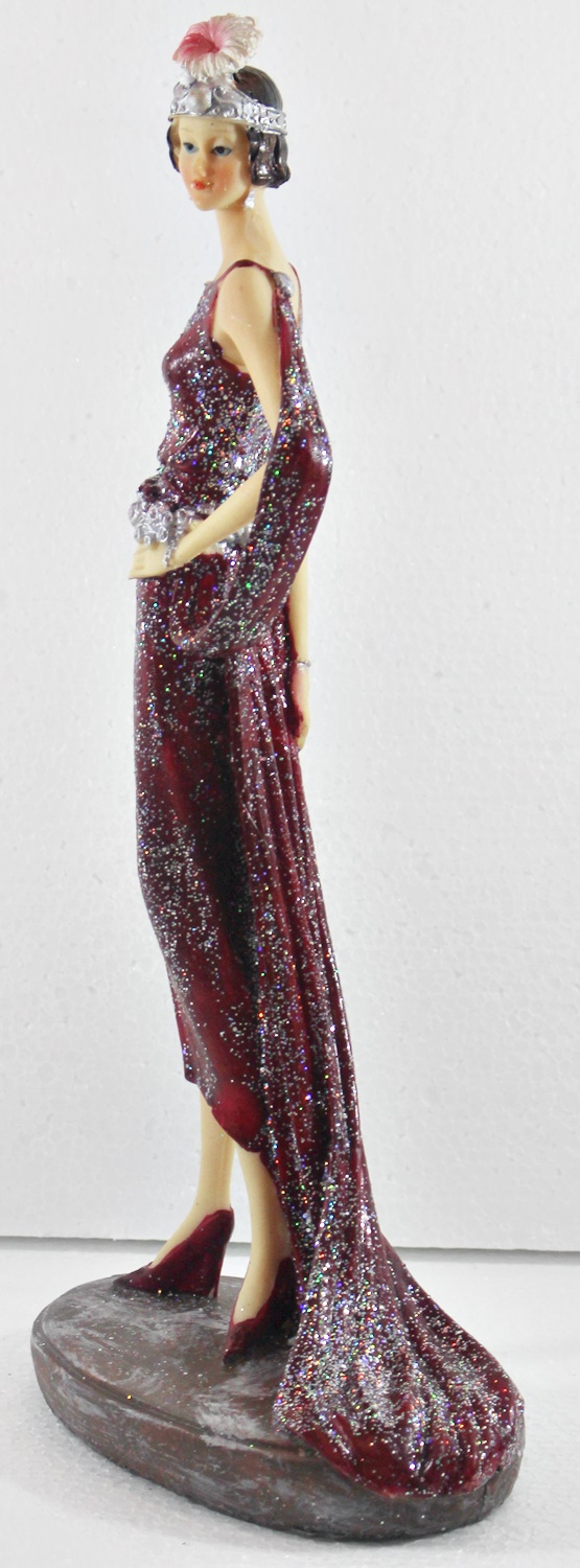 Beauty Figur Deko Modefigur Modepuppe Nostalgiefigur Dame rotes Kleid mit Kopfschmuck aus Resin