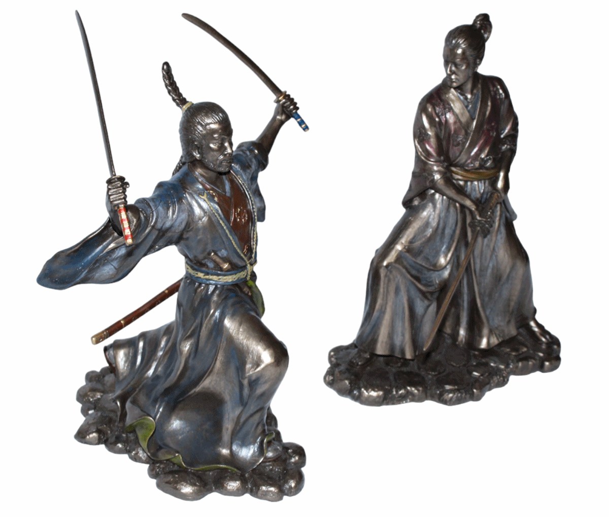 Set: Deko Figuren Samurai Art H 21-22 cm japanische Krieger im Kimono mit Schwertern