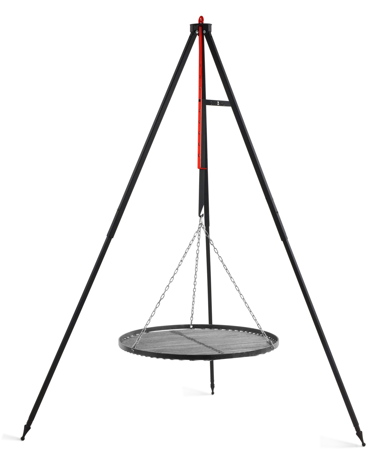 Campinggrill am Dreibein H 160 cm mit Grillrost Ø 50 cm aus Rohstahl Camping Tripod Grillständer