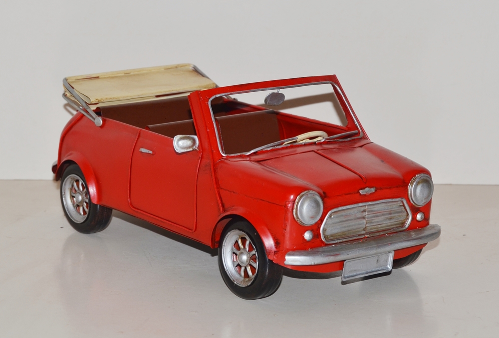 Blechauto Nostalgie Modellauto Mini Cooper Cabrio rot Oldtimer L 30 cm Modellwagen aus Blech