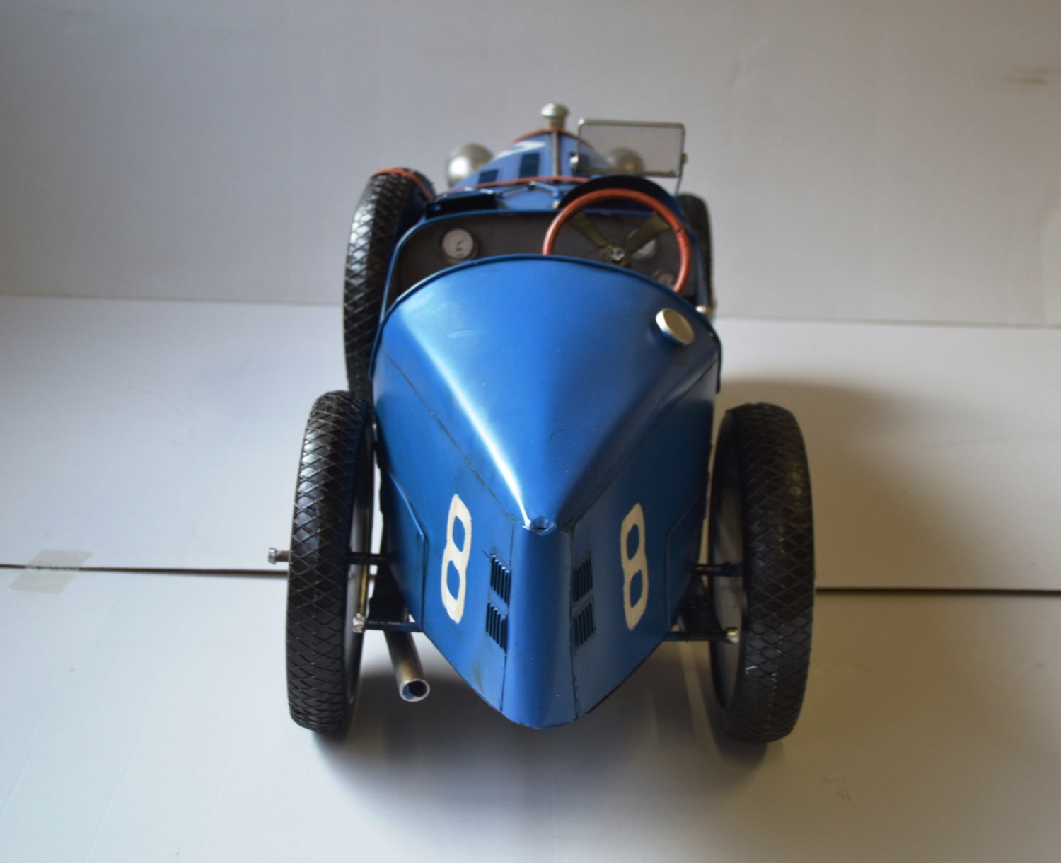 Blechauto Nostalgie Modellauto Oldtimer Automarke Bugatti Type 35C Blau XXL Modell aus Blech L 120cm