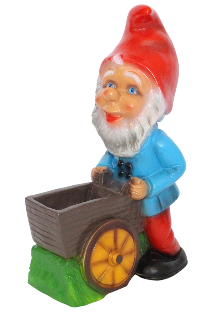 Gartenzwerg mit Karren zum Bepflanzen Höhe 41 cm Gartenfigur Dekofigur Zwerg Kunststoff