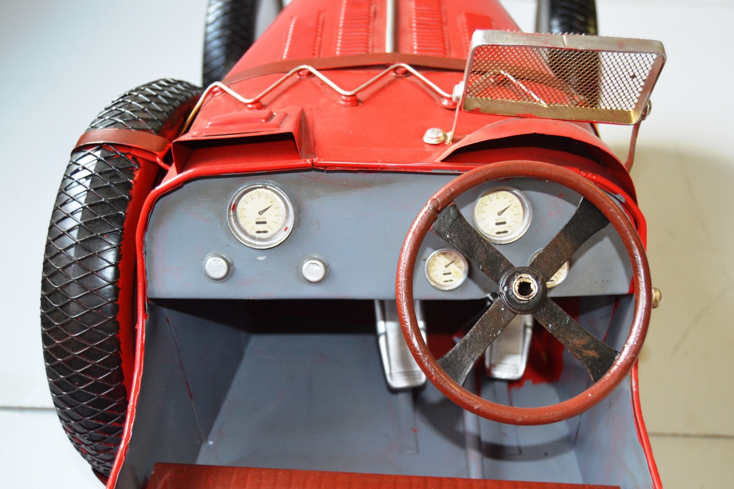 Blechauto Nostalgie Modellauto Oldtimer Automarke Bugatti 35C Rot XXL Modell aus Blech L 120 cm