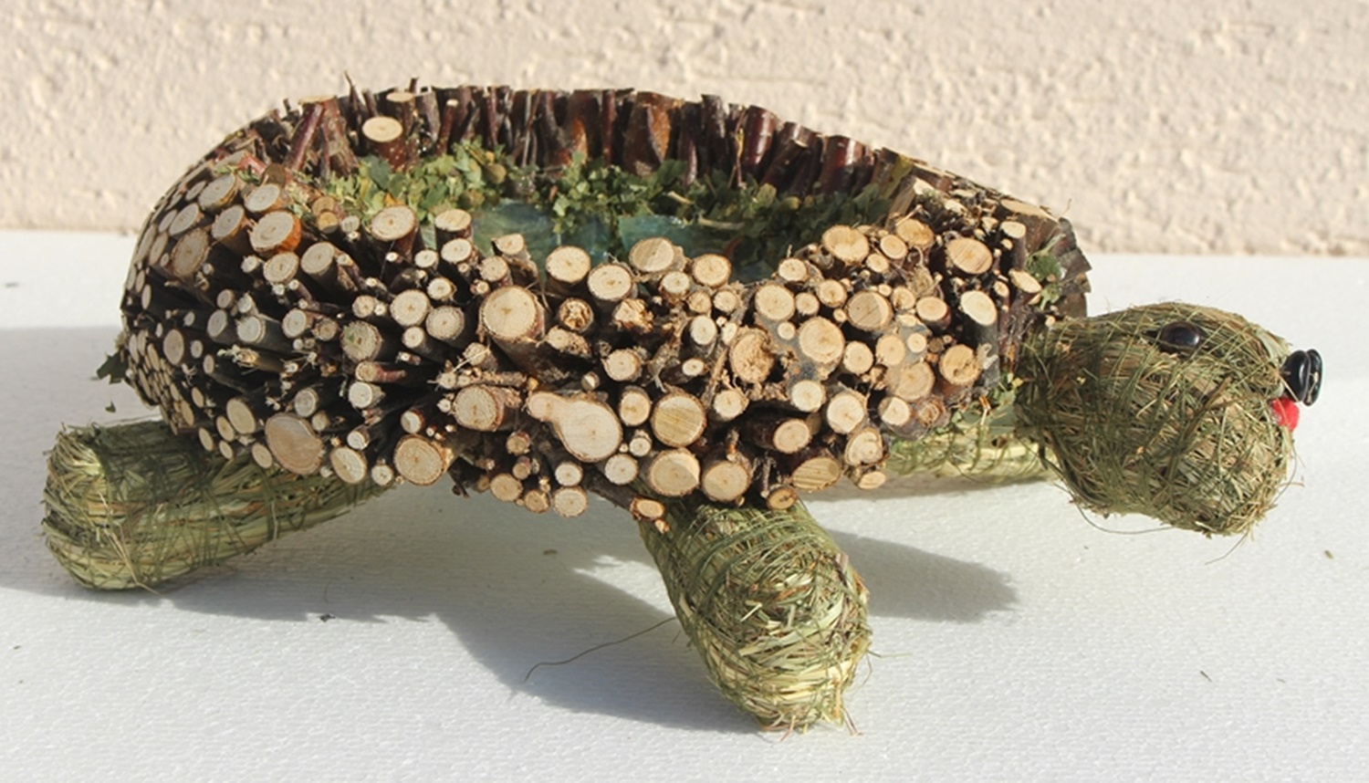 Deko Figur Schildkröte liegend L 28 cm Figur zum Bepflanzen aus Naturmaterial Heu und Reisig