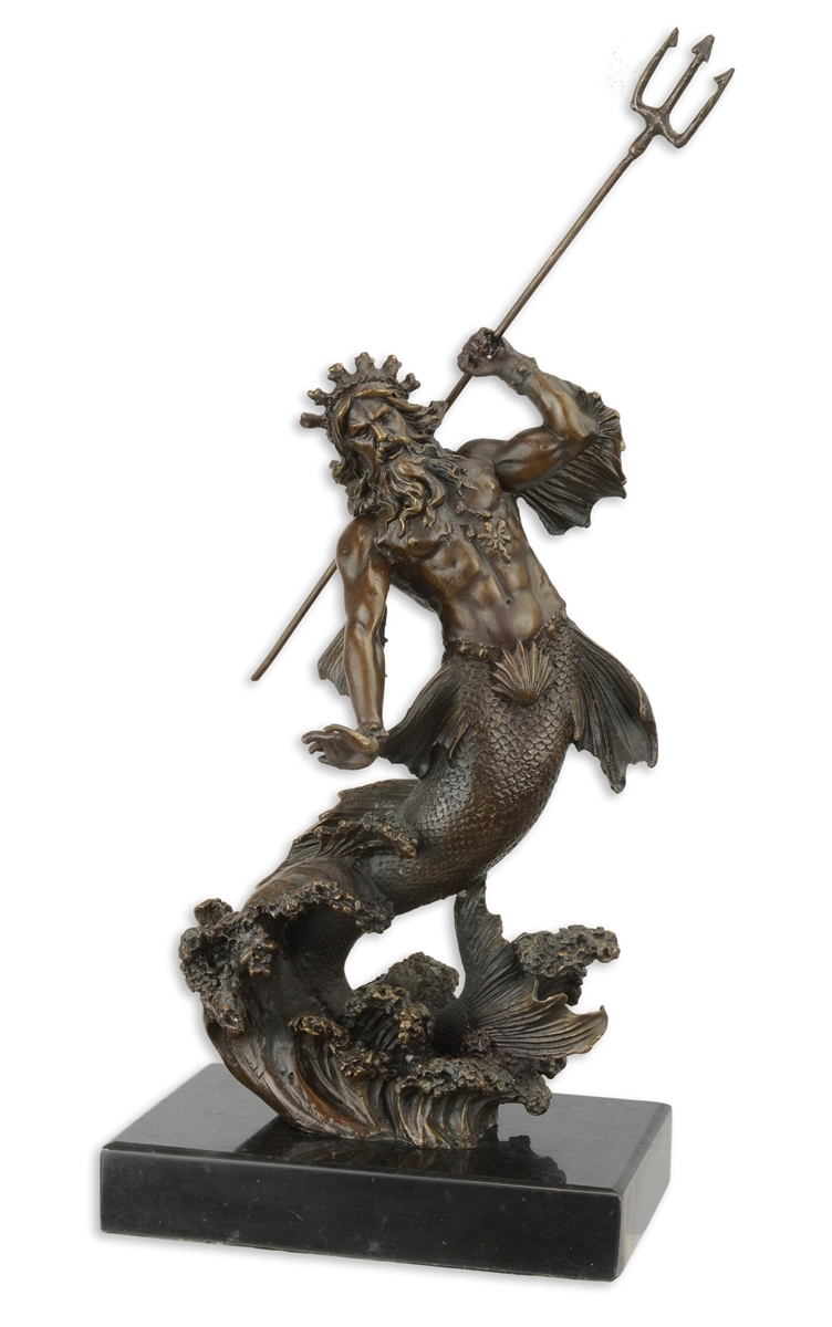 Bronzefigur Bronzeskulptur Bronze Poseidon auf Sockel H 30 cm griechische Mythologie