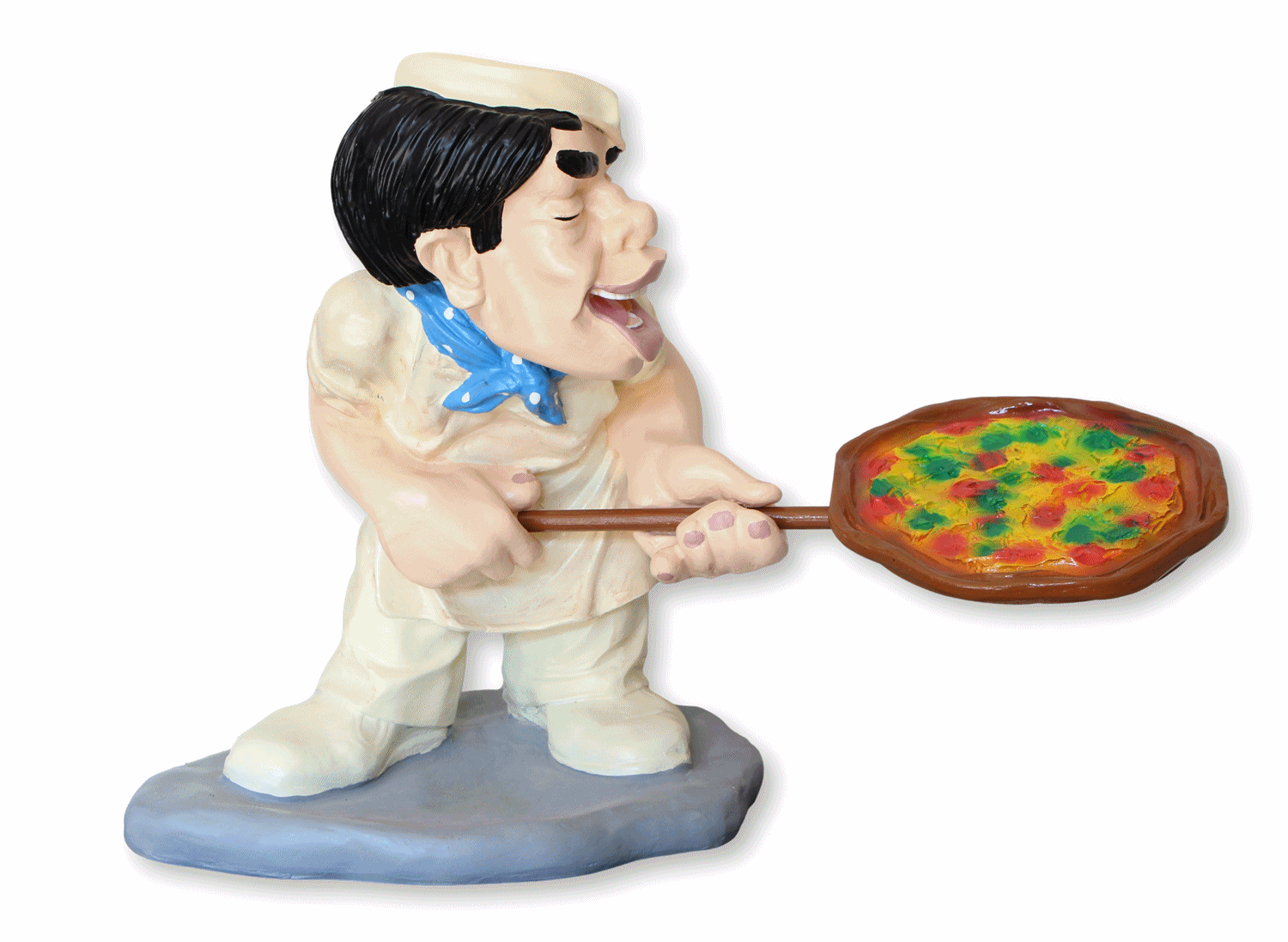 Deko Figur Koch mit Pizza auf Pizzaschieber Schaufel Kochfigur auf Sockel H 43 cm  Pizzabäcker