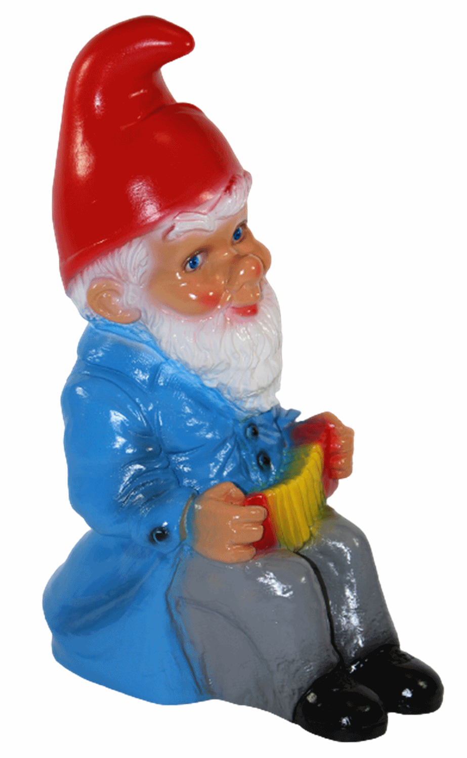 Gartenzwerg Deko Garten Figur Zwerg Musiker sitzend mit Harmonika in Händen aus Kunststoff H 35 cm