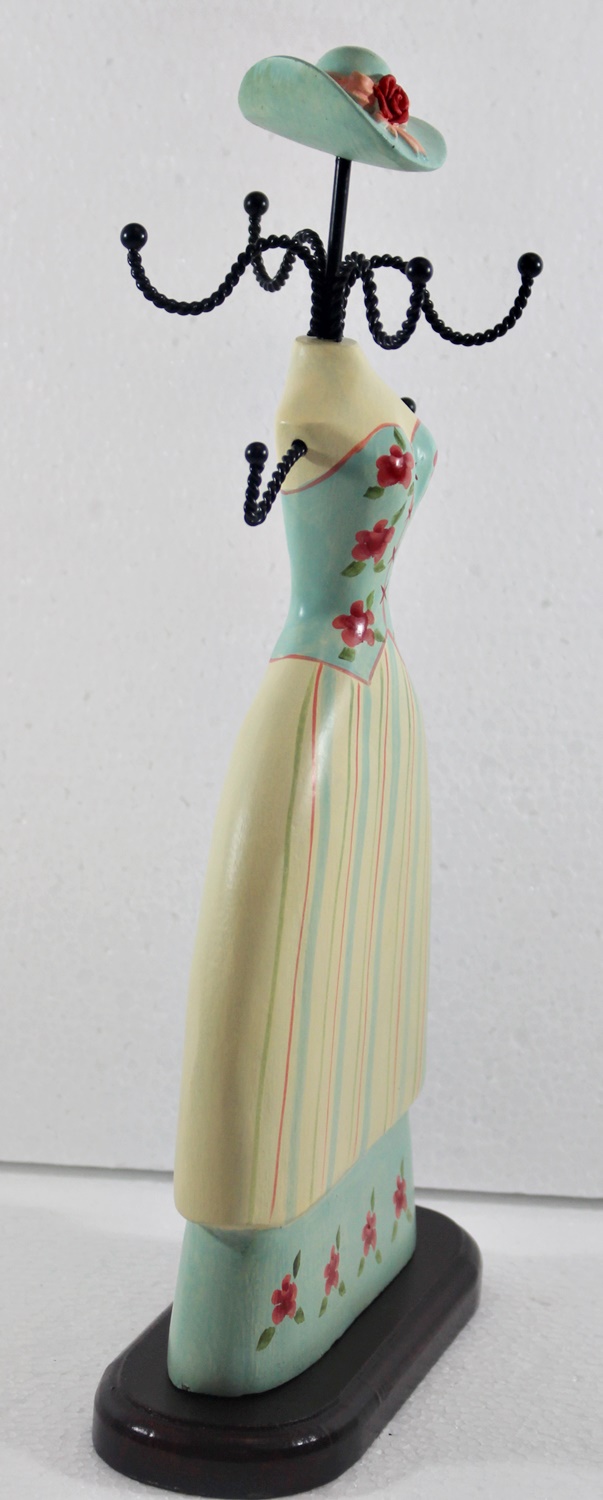 Schmuckbüste Beauty Figur Deko Modefigur Nostalgiefigur Weiß Blau Torso mit Blümchen H 30 cm