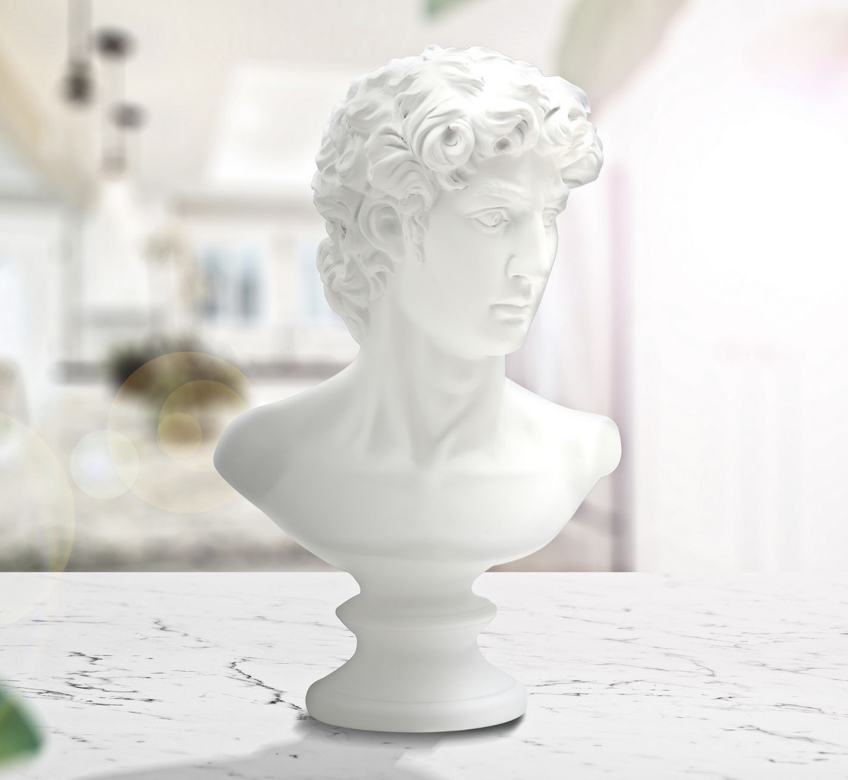 Dekofigur klassische Männerbüste Replikat David von Michelangelo Statue weiß H 34 cm