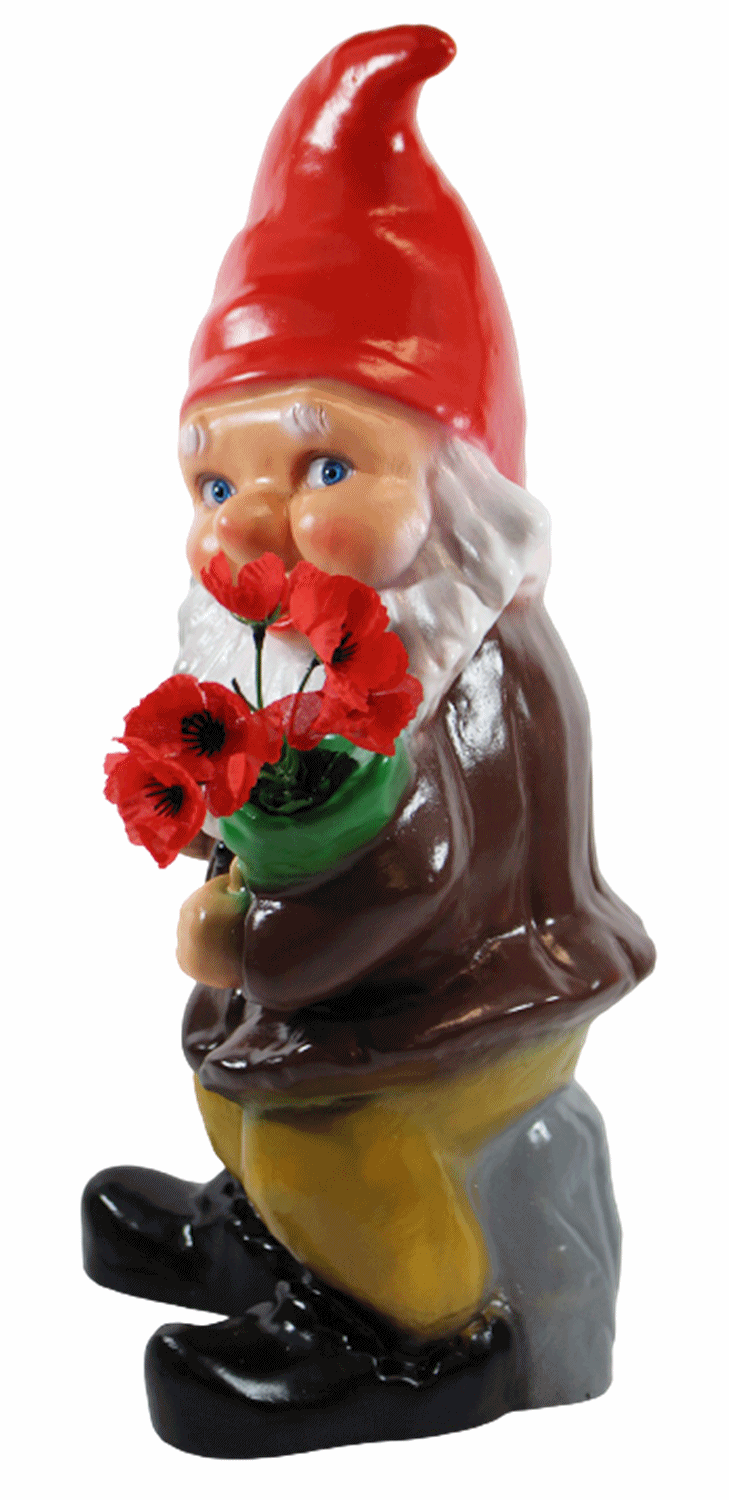 Gartenzwerg Deko Garten Figur Zwerg stehend mit Blumenstrauß in der Hand aus Kunststoff H 45 cm