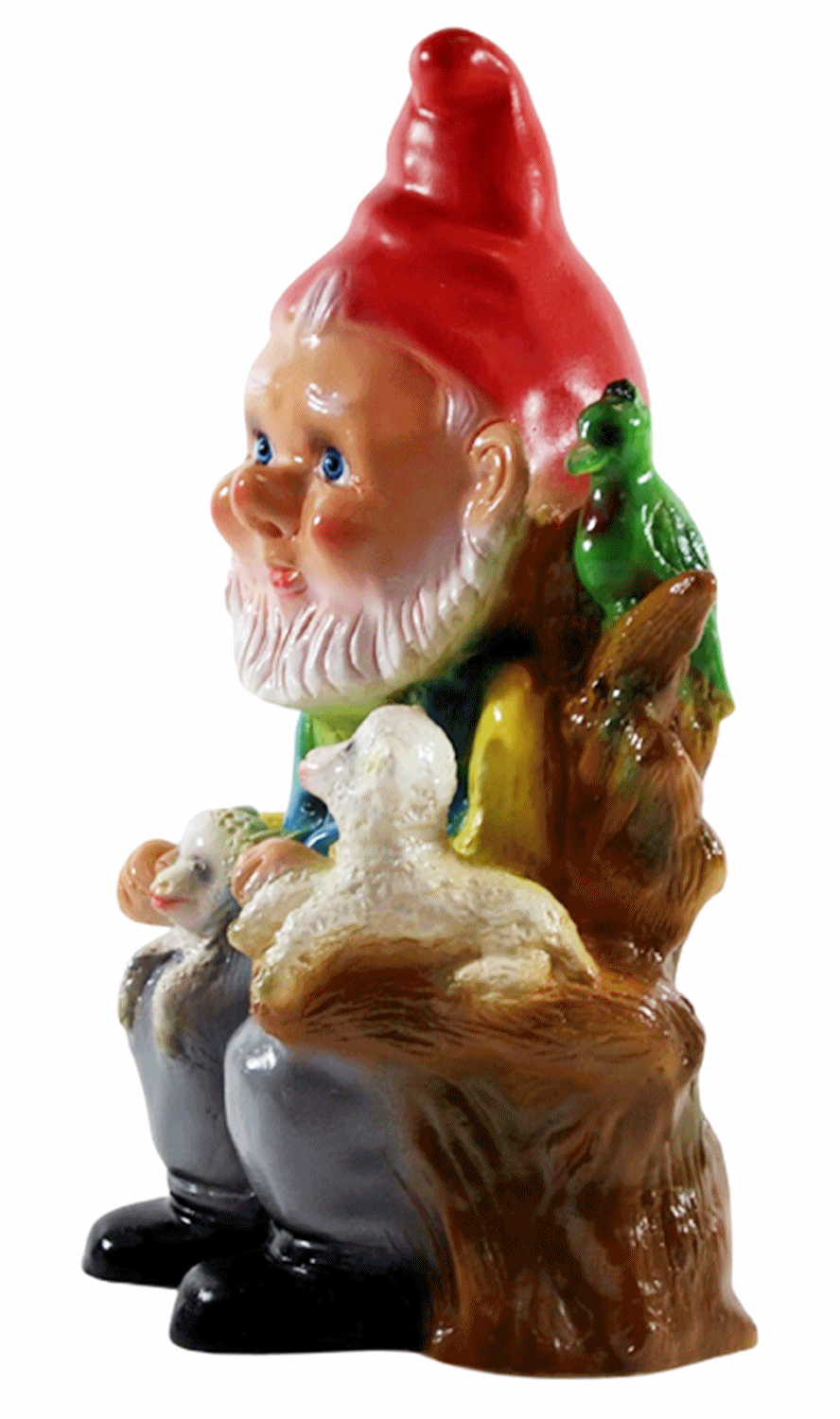 Deko Figur Zwerg H 30 cm Gartenzwerg mit 2 Lämmern und Papagei stehend Gartenfigur aus Kunststoff