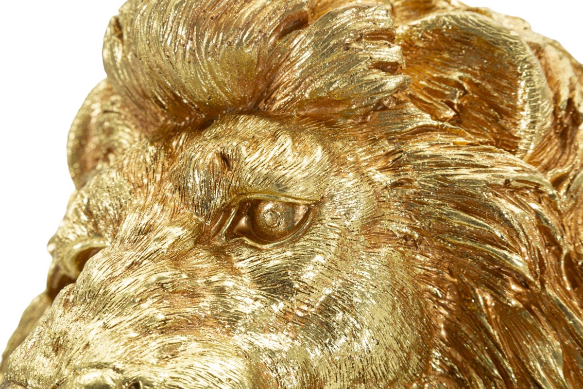 Dekofigur Löwe seitlich sitzend Tierfigur  Skulptur stolzer Löwenkönig Shanti in edlem Gold H 55 cm