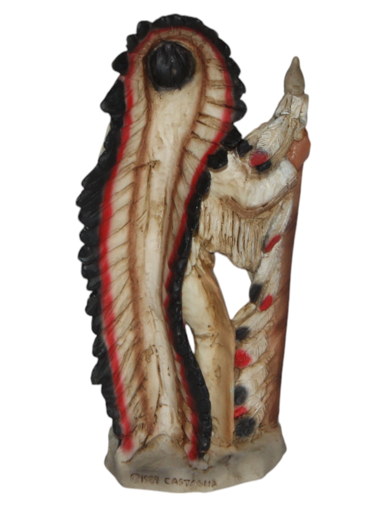 Indianerfigur Indianer Figur Häuptling Red Cloud H 17 cm stehend mit Kopfschmuck und Schild Castagna