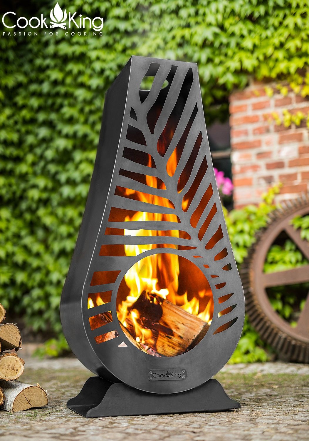 Gartenkamin "Lima" Gartenofen H 108cm zum Heizen und Grillen Terrassenofen aus Naturstahl Kamin Ofen