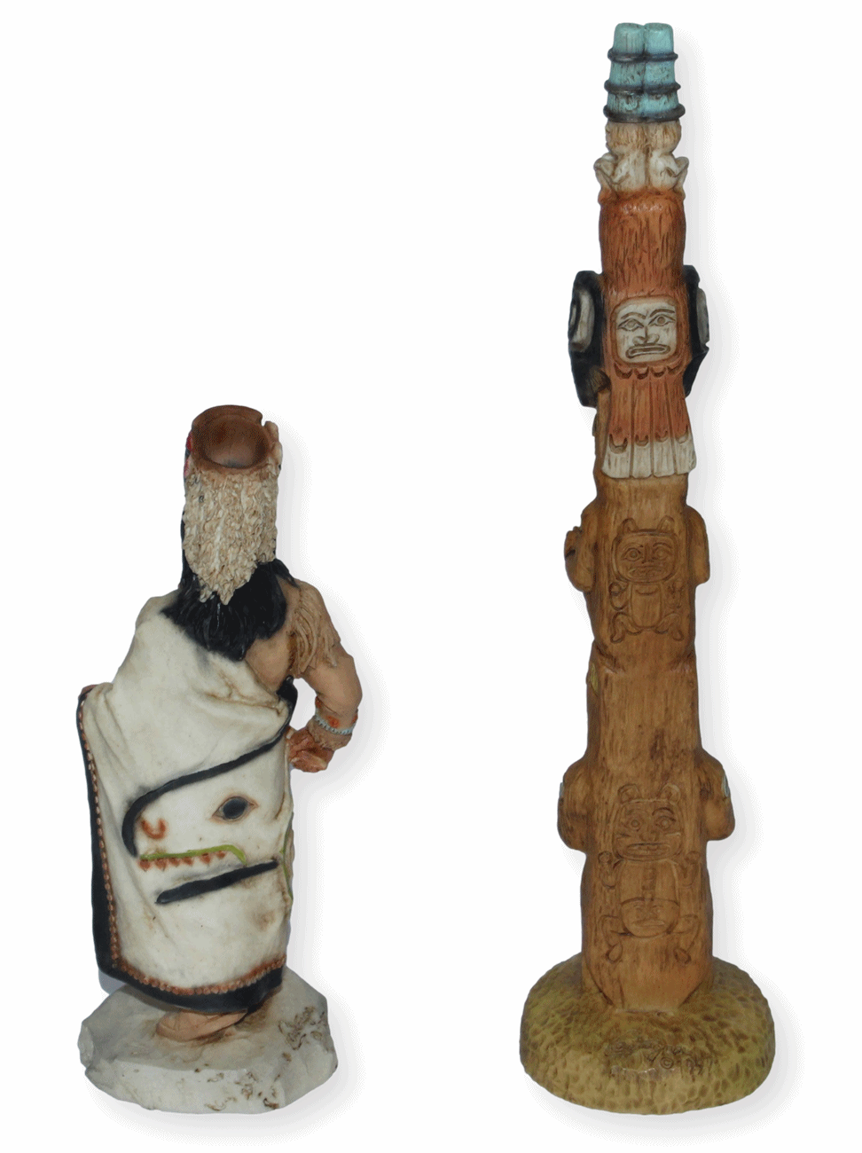 Indianerfigur Seattle Häuptling Duwamish H 17 cm mit Totempfahl H 25,5 cm Native American Castagna