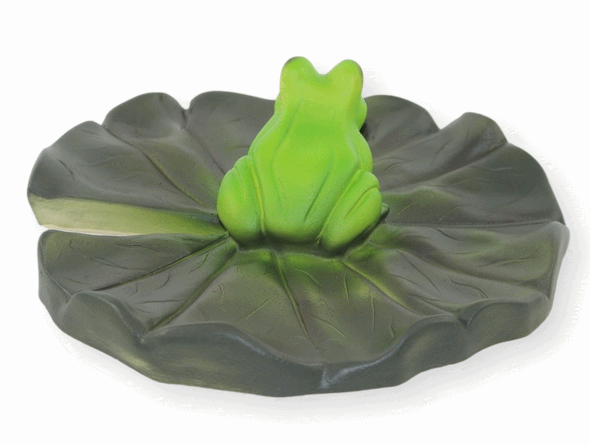 Deko Figur Gartenfigur Teichfigur Seerosenblatt mit Frosch u. Marienkäfer aus Kunststoff H 6 cm