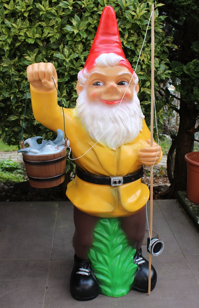 Gartenzwerg Angler Figur XXL-Zwerg stehend H 102 cm großer Deko Zwerg Gartenfigur Kunststoff