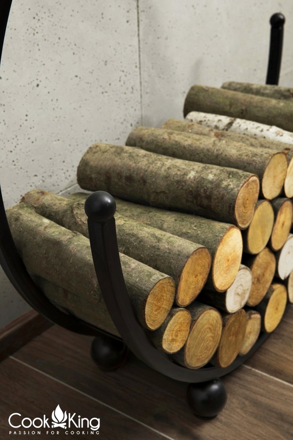 Kaminholzregal "Spiral" H 82 cm Holzregal für Kaminholz Kaminholzablage aus Stahl Kaminholzständer