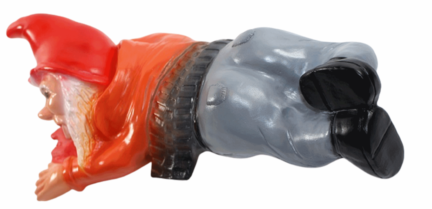 Gartenzwerg Deko Garten Figur Zwerg überfahren in Blutlache liegend aus Kunststoff Länge 39 cm