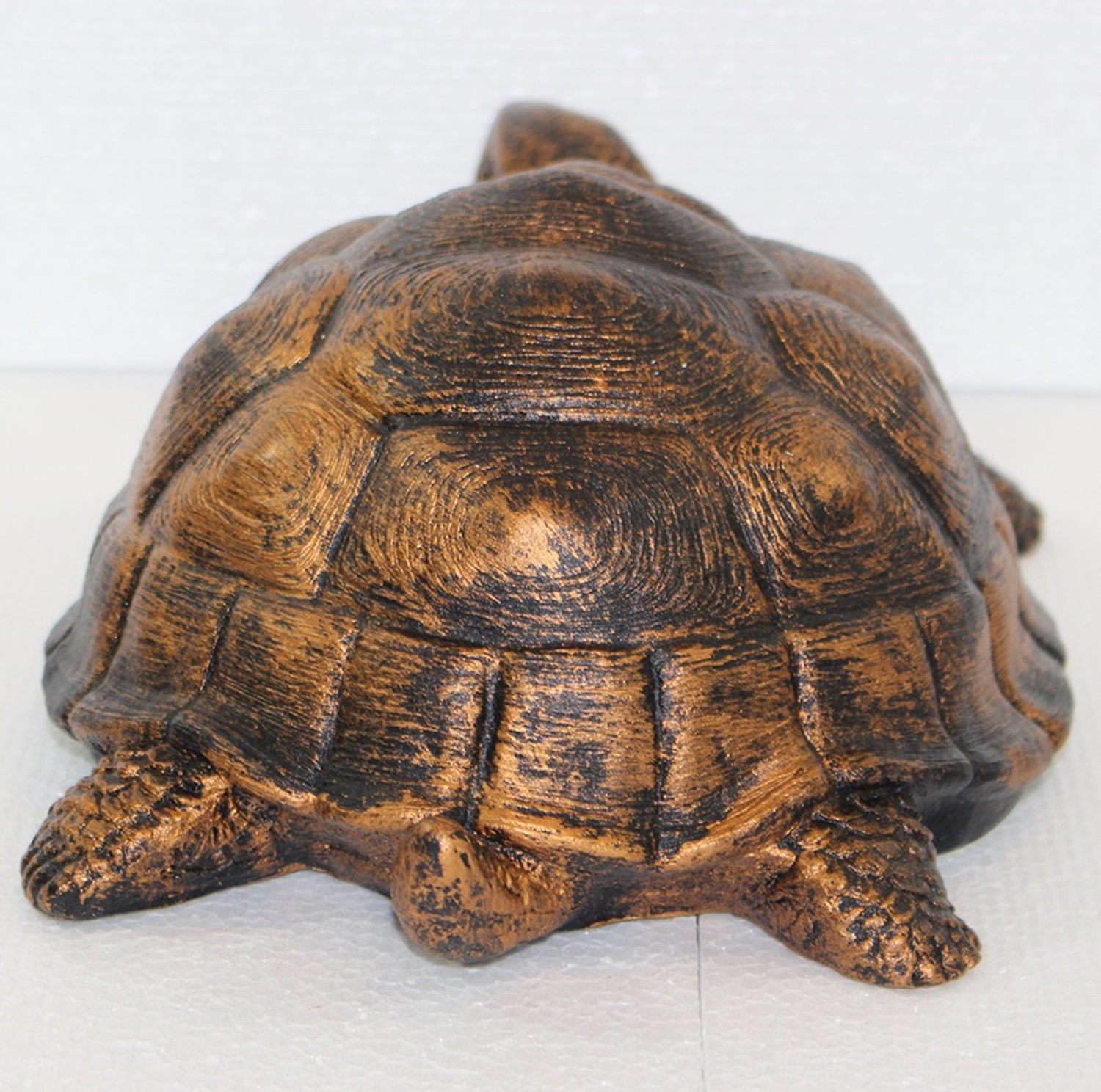 Deko Figur Schildkröte klein Gartenfigur H 10/L 27 cm Dekofigur Kupfer-Antik aus Kunststoff