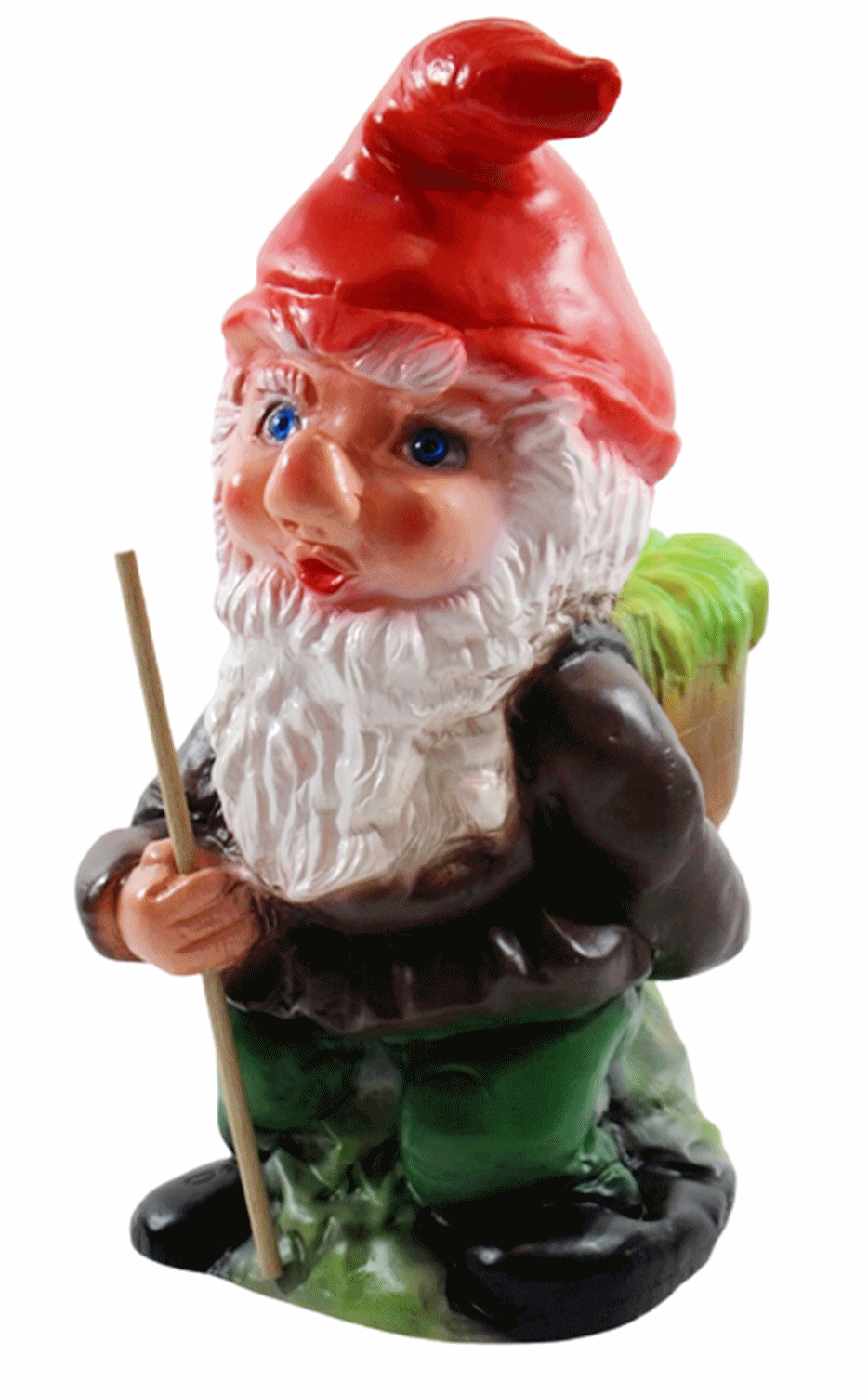 Deko Figur Zwerg H 30 cm Gartenzwerg stehend mit Stock und Korb Gartenfigur aus Kunststoff