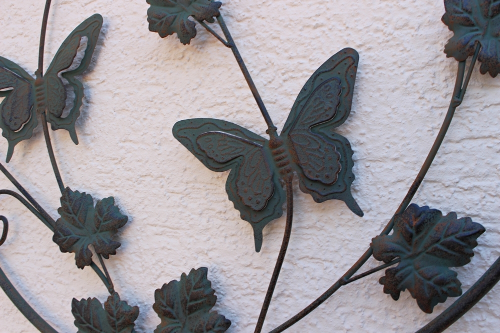Wanddekoration Metall Schmetterlinge Durchmesser 64 cm Outdoor Wanddeko Metallbild Wandverzierung