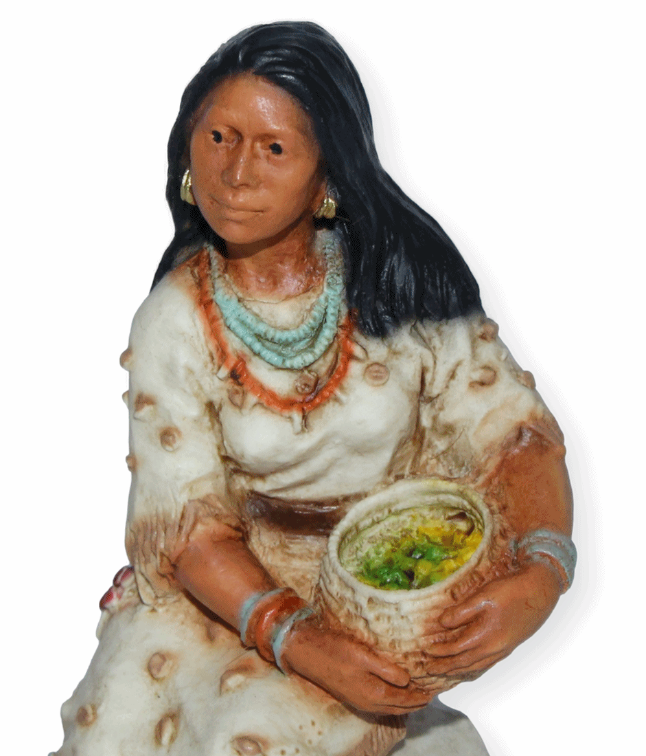 Indianerfigur Indianerfrau Indianerprinzessin Pocahontas Skulptur H 12,5 cm sitzend auf Felsen