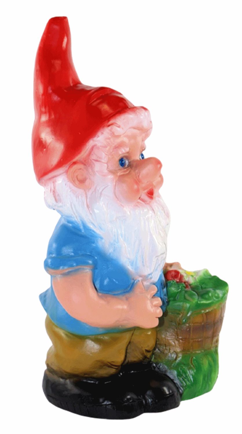 Deko Figur Zwerg H 32 cm Gartenzwerg mit Pflanzkorb stehend Gartenfigur aus Kunststoff