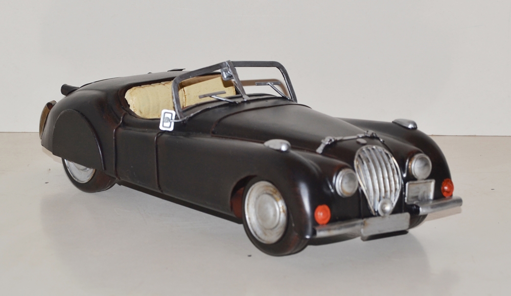 Blechauto Nostalgie Modellauto Jaguar XK 120 Cabrio in schwarz Oldtimer L 30 cm aus Blech