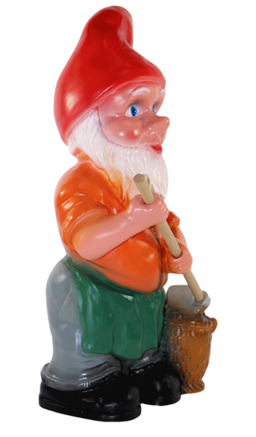 Deko Figur Zwerg H 33cm Gartenzwerg mit Schaufel u. Kartoffelkorb stehend Gartenfigur aus Kunststoff