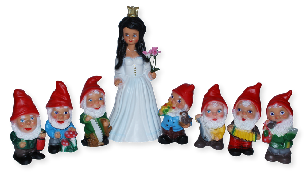 Deko Figur Schneewittchen H 40 cm und 7 Zwerge H 19-20 cm Gartenfiguren stehend als Satz