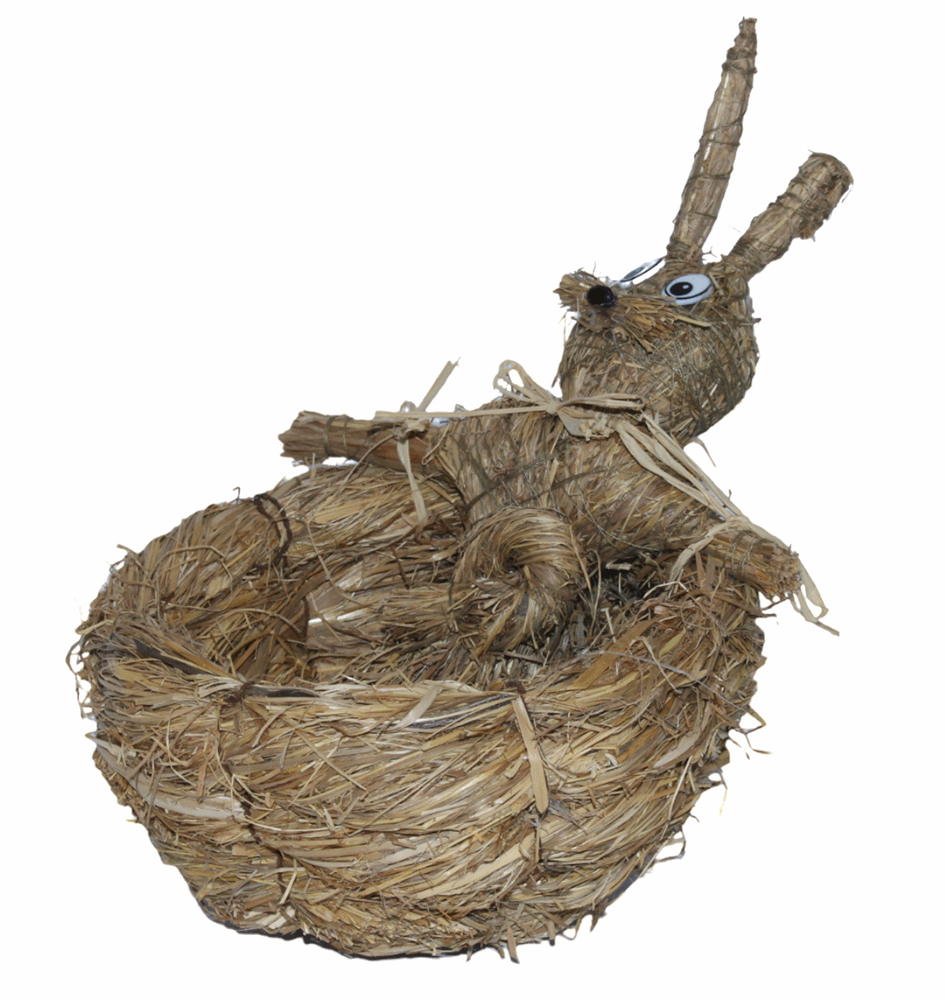 Deko Figur Hasenkorb zum Dekorieren H 18 cm Osterdeko aus Naturmaterial Heu zum Basteln Heudeko