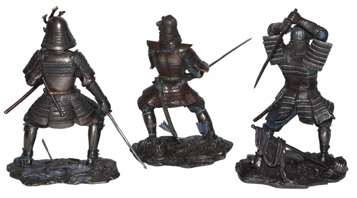 Set: Deko Figuren Samurai Art H 21-23 cm japanische Krieger in Rüstung mit Schwert