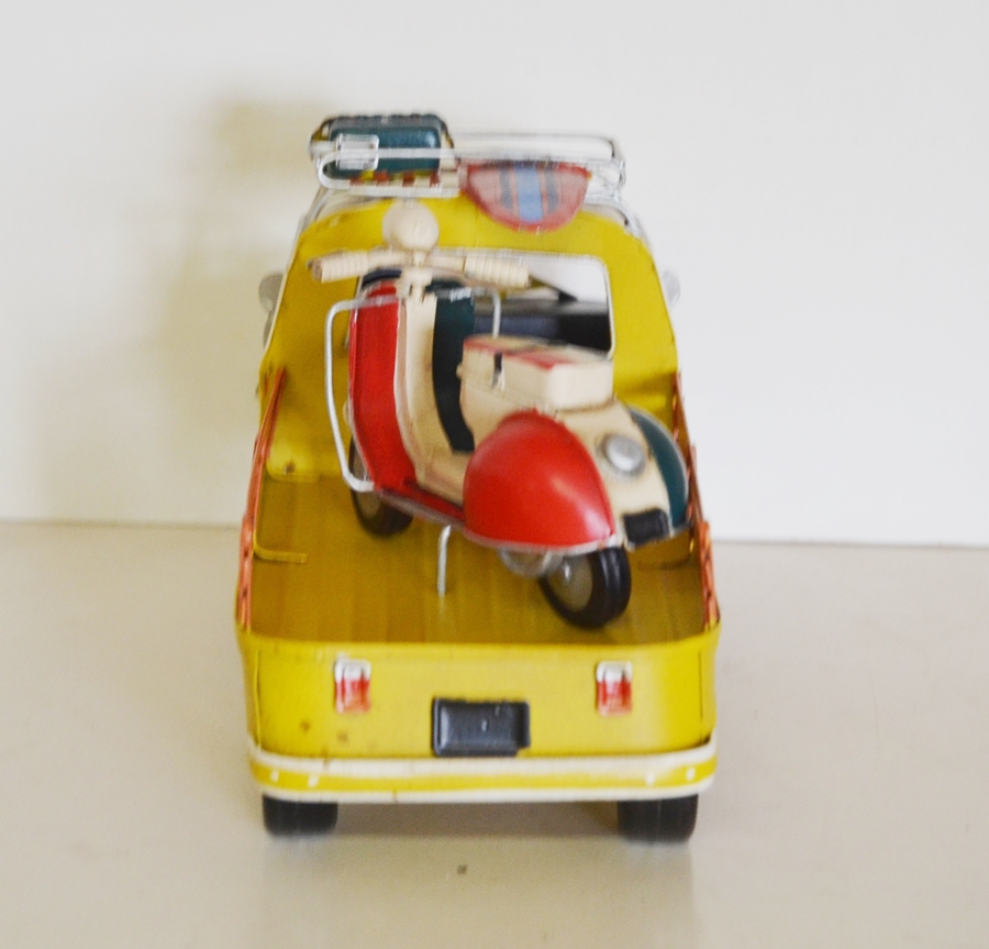 Blechauto Nostalgie Modellauto Urlaubs Camping Bulli in gelb Oldtimer L 26 cm Modellbus aus Blech