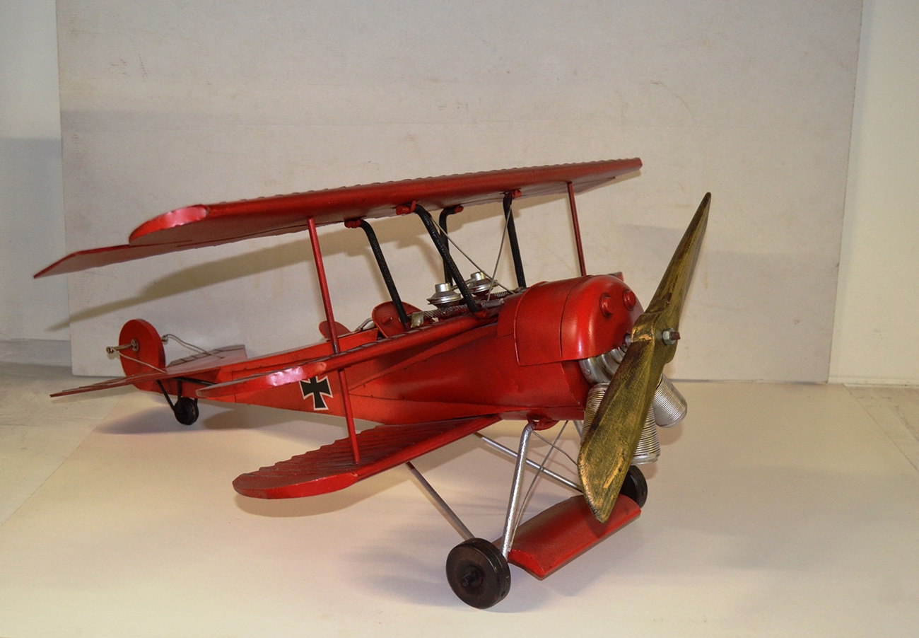 Blechflugzeug Nostalgie Modellflugzeug Oldtimer Marke Fokker Roter Baron Flugzeug aus Blech L 80 cm