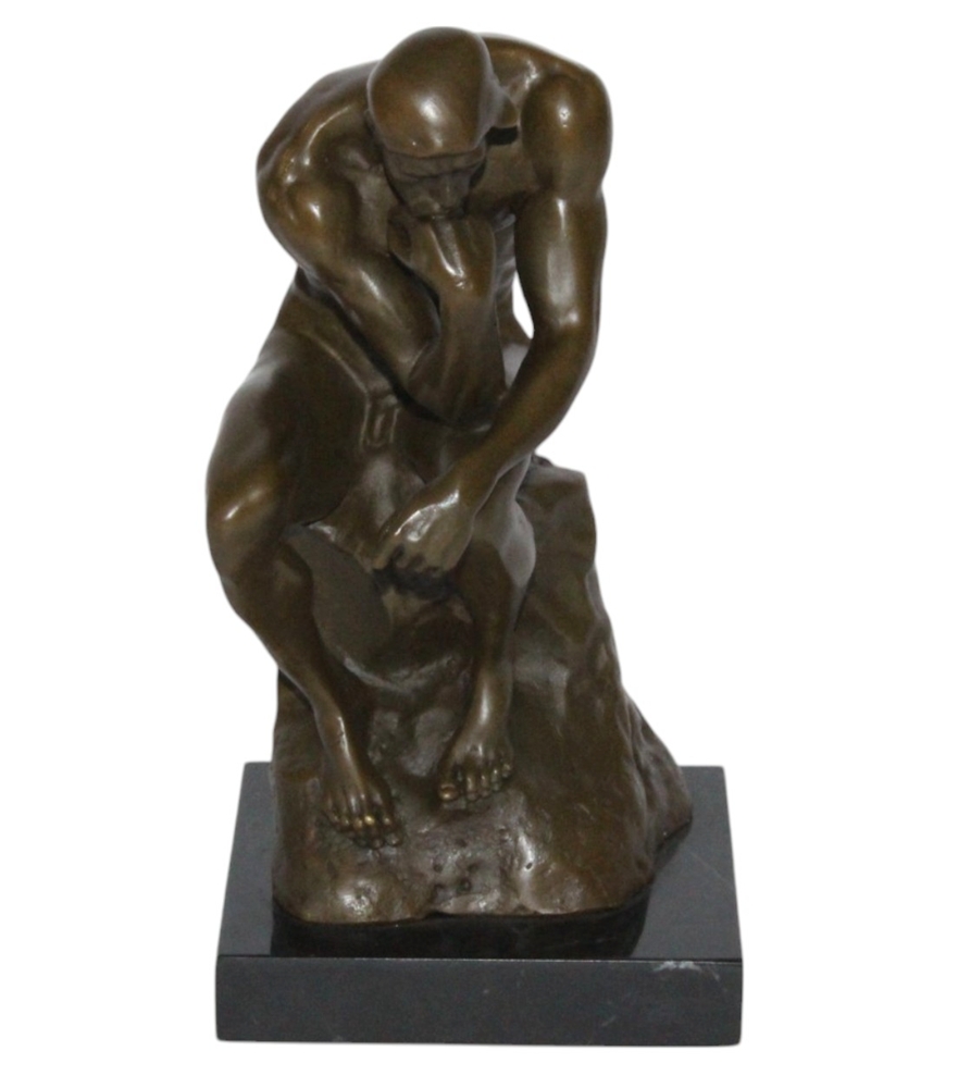 Bronzefigur Bronzeskulptur Bronze Der Denker auf Steinsockel H 22,5 cm Skulptur
