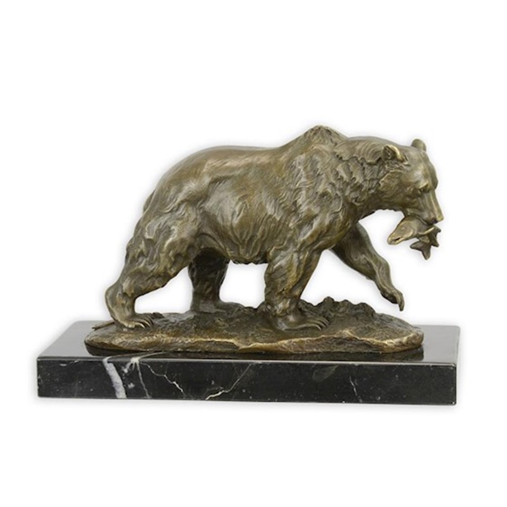 Bronzefigur Bronzeskulptur Grizzlybär laufend auf Fischjagd auf Sockel H 12,6 cm Bronze Figur